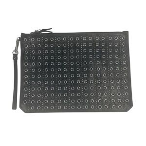 Etienne Aigner Eva Grommet Stud Wristlet Clutch Handbag Bag Black Leather